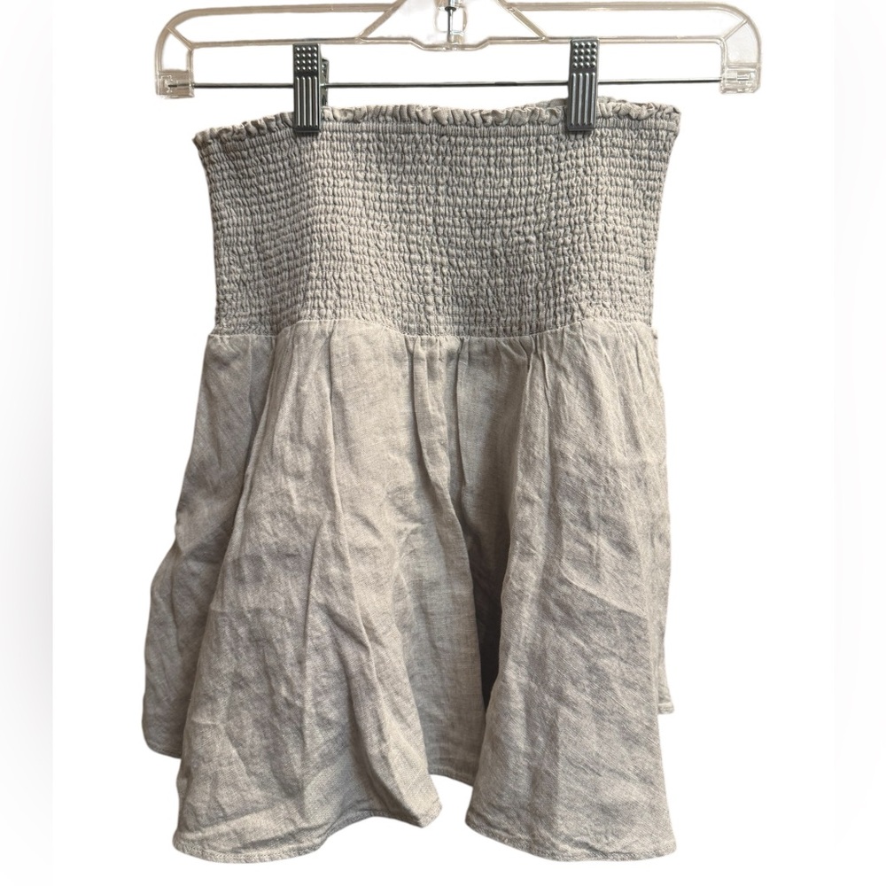 NEW! LINEN J. CREW Smocked Waist Mini Skirt Taupe 100% Linen Taupe Neutral NWT
